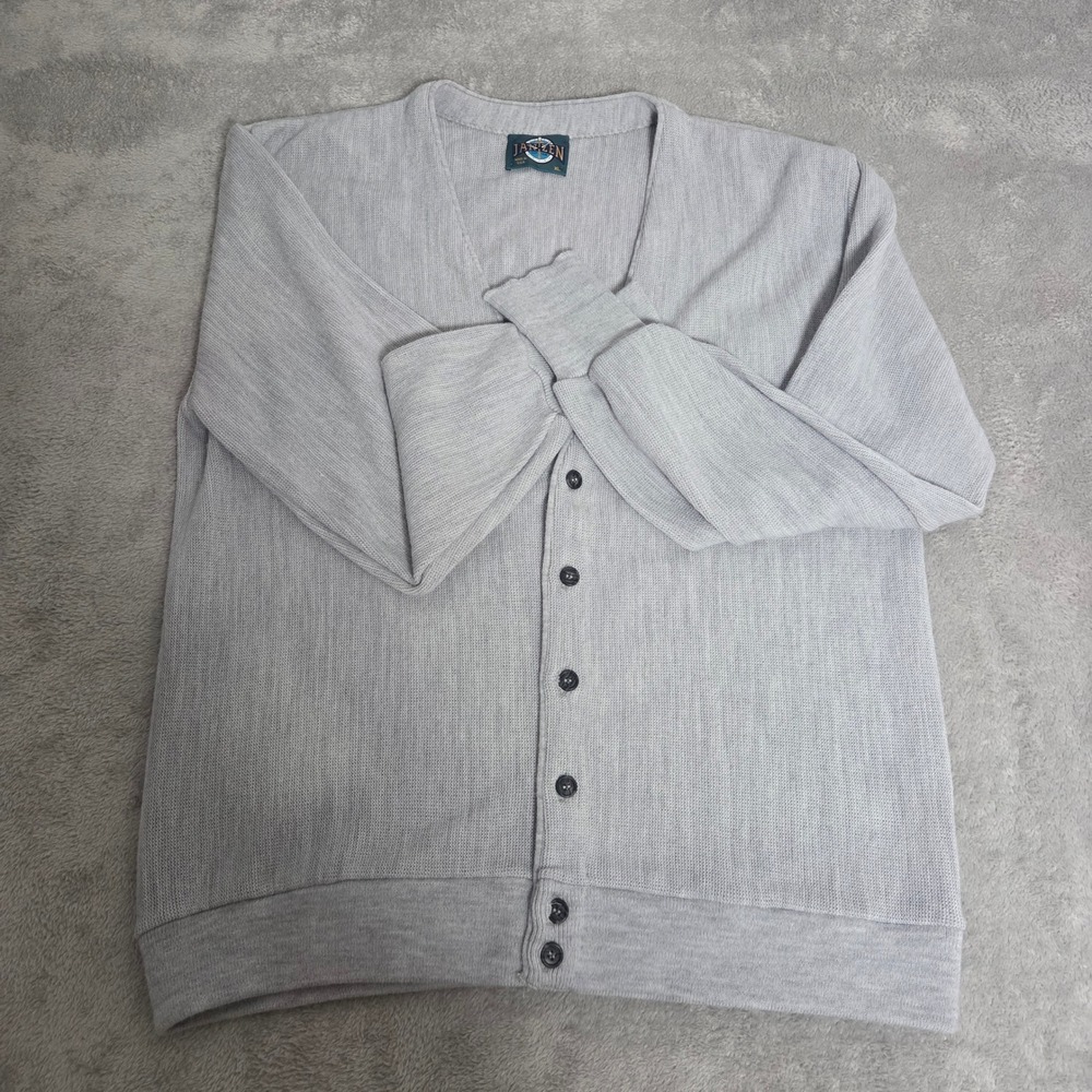 Jantzen Vintage Mens XL Cardigan Sweater Gray Button Front V-Neck Made in USA